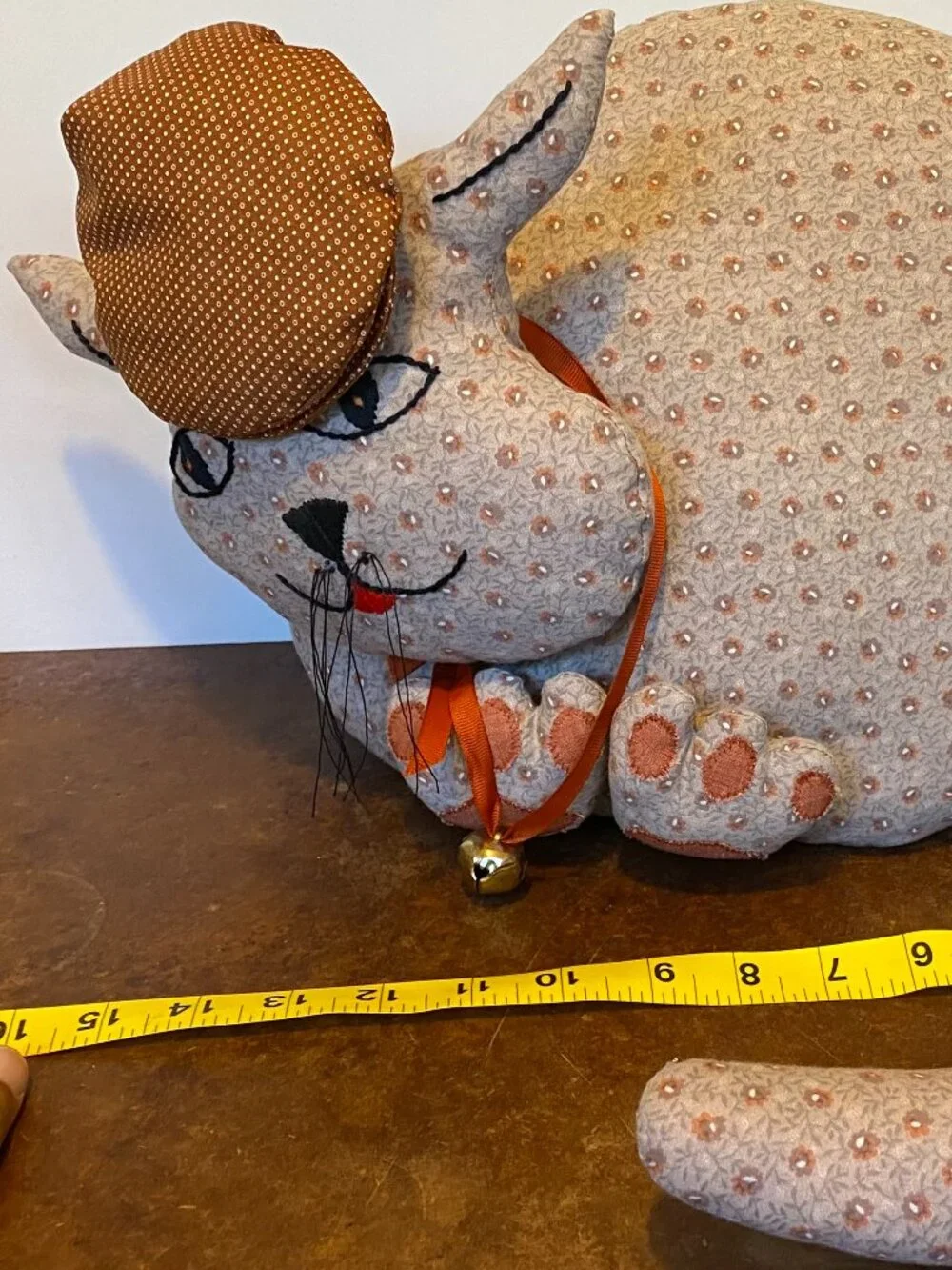 Quilted Cat Hat Pillow Rustic Cottage Country Plushie Decorative Vintage